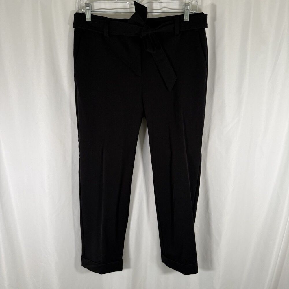 LOFT Dress Pants Women's 4P Black Flat Front Tie Belt Pocketless